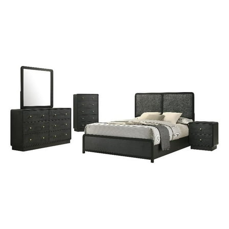 Coaster Cavelle 5-Piece Mid-Century Wood Queen Bedroom Set in Black