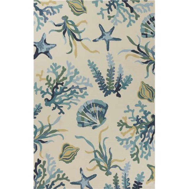 HomeRoots 353848 3 ft. 3 in. x 5 ft. 3 in. UV-Treated Polypropylene Ivory & Blue Area Rug