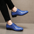 thumbnail image 3 of Men's Crocodile Embossed Purple Oxford Shoes Low Heel Lace Up Shiny Formal Party Wedding Stage Dress Leather Shoes, 3 of 6