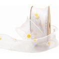 thumbnail image 1 of 10 Yards 1 5/8 Inch White Daisy Trim Floral Print Organza Ribbon Spring Sun Flower Transparent Sheer Printed Ribbons Bulk with Spool for Sewing Making Crafts Gift Wrapping Wedding Diy Supply, 1 of 9
