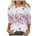 thumbnail image 1 of HKEJIAOI Hauts à Manches 3/4 en Polyester pour Femme Imprimé Graphique Hauts pour Femme 2023 Col Rond, 1 of 5