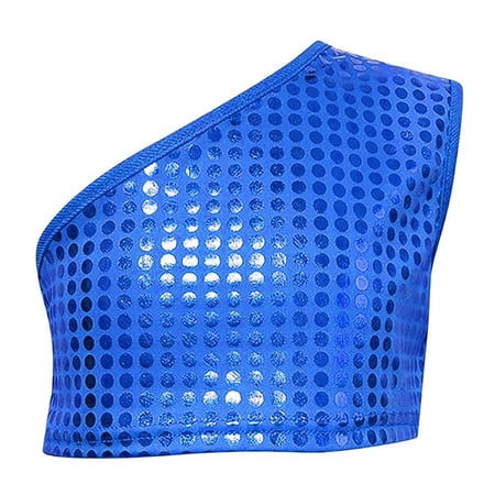 Phcqqok Fourth of July Shirt Girls One Shoulder Polka Dot Crop Top Summer Casual Performance Dancewear Trendy Off Shoulder Tee for Kids 16-17 Years