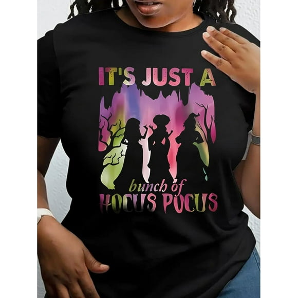 100% Cotton Women's Halloween Queen Graphic T-Shirt | Casual Crew Neck Tee with Regular Fit | Short Sleeve Shirt with Knit Fabric and Seasonal Hocus Pocus Pattern