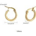 thumbnail image 3 of 32pcs Golden Hoop Earrings for Women Men 15mm Hypoallergenic Stainless Steel Ring Earring 1x0.7mm Pin Small Hoop Earrings Set Earwires Components Golden, 3 of 9