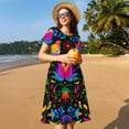 thumbnail image 4 of Easygdp Mexican Flower Traditional1 para Vestido Transpirable de Mujer, Vestido Suelto de Manga Corta con Pliegues y Bolsillos para el Verano, 4 of 6