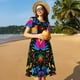 thumbnail image 4 of Fotbe Mexican Flower Traditional1 Vestido Largo de Moda para Mujer, Vestido Tipo Camiseta con Manga Corta y Estilo Casual a Rayas y Bloques de Color, 4 of 6