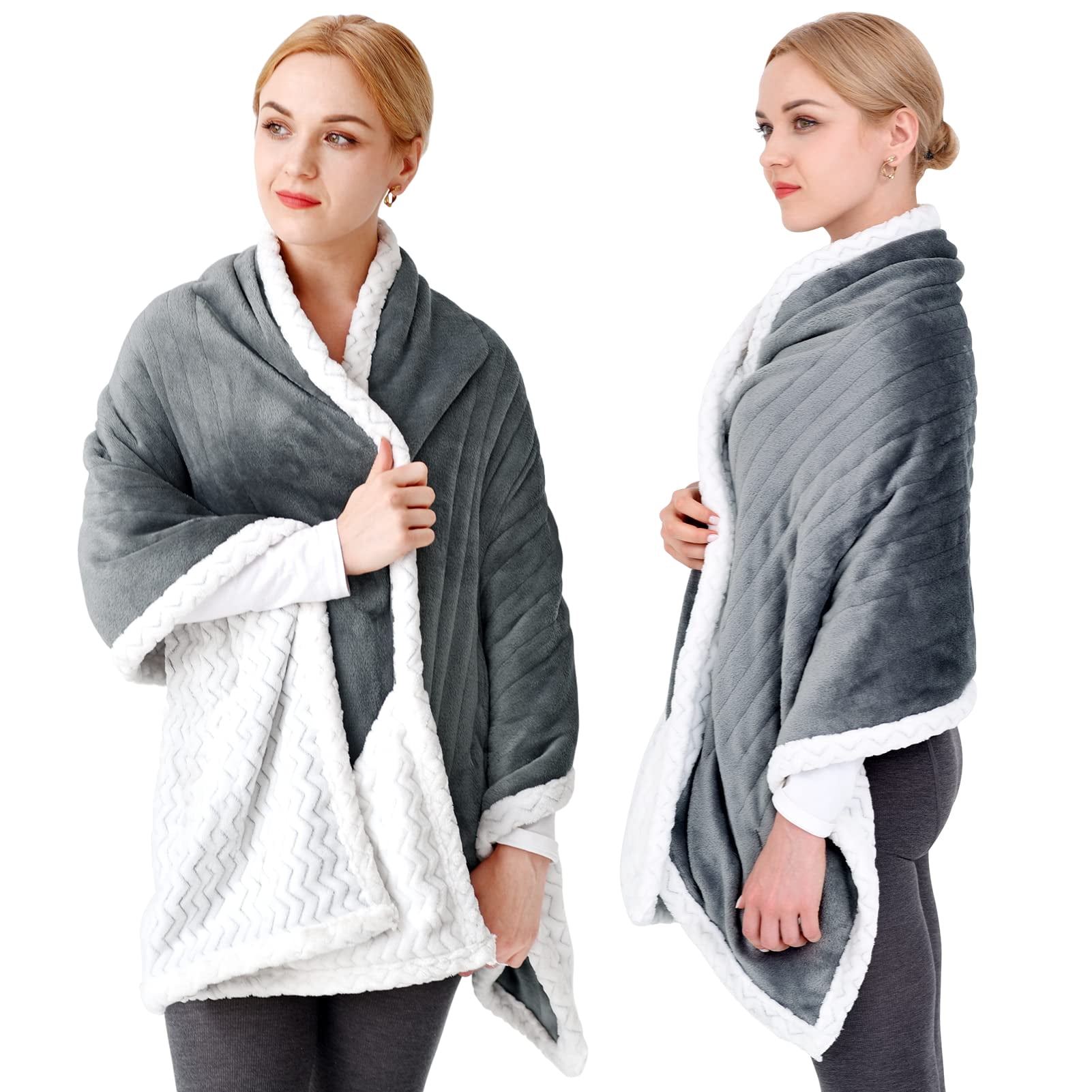 Comfytemp Wearable Heated Blanket 70"x23" - 3 Heat Levels, 4H Auto-Off, Overheat Protection, Machine-Washable Electric Throw (Grey)