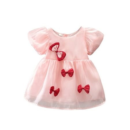 

Lieserram Baby Girls Summer Dress 6 9 12 18 24 Months 2T Clothes Puff Sleeve Crew Neck Bowknot Princess A-line Dress