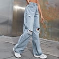 thumbnail image 4 of LWavelet Womens Ripped Wide Leg Jeans High Waisted Daily Casual Denim Pants Blue M, 4 of 6