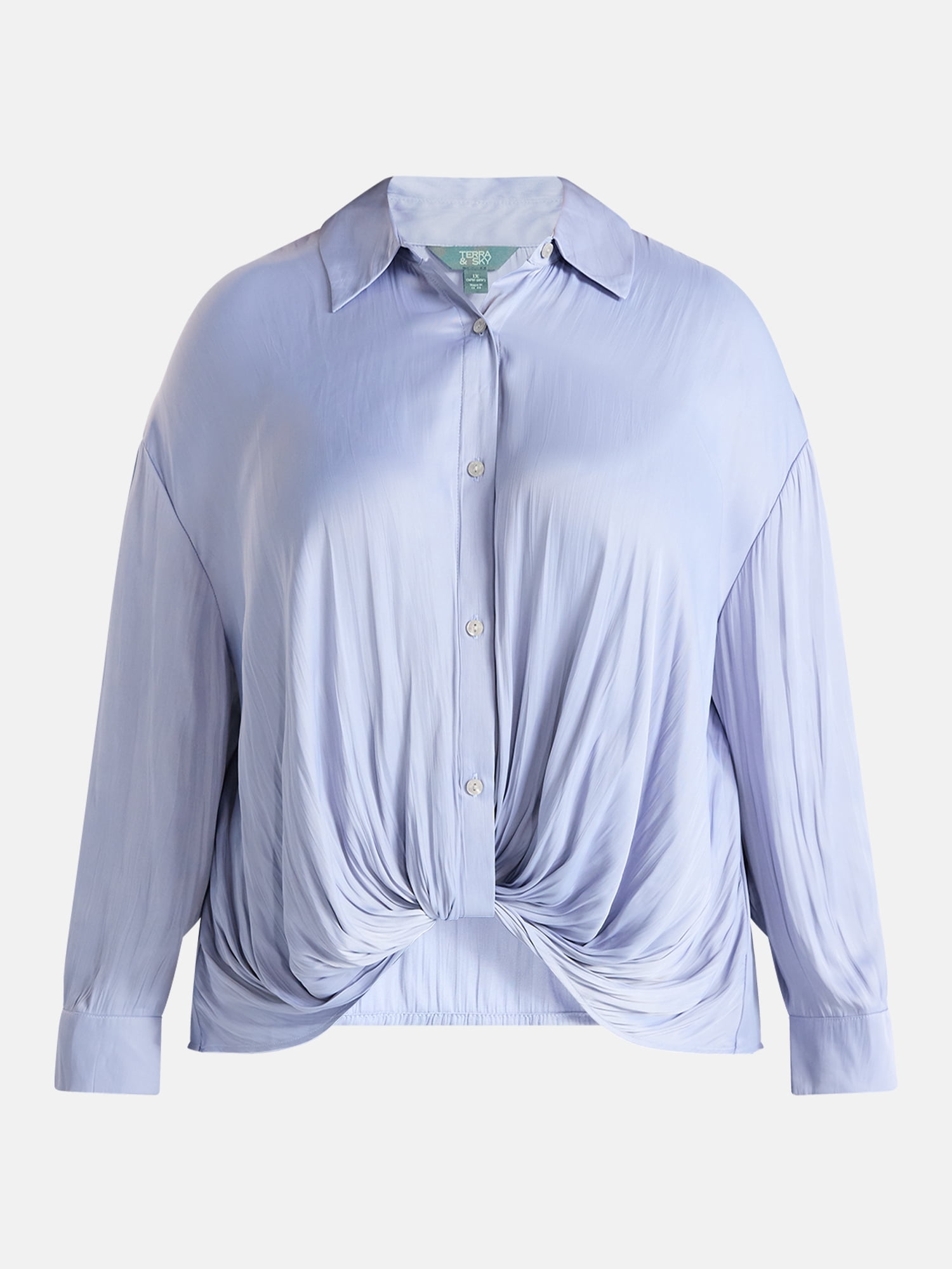 Terra & Sky Women's Plus Twist Front Blouse with Long Sleeves, Sizes 0X-5X