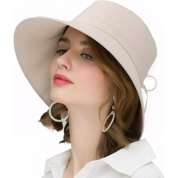 Womens Foldable Shapeable Brim Sun Hat UPF 50  Cotton Wide Brim Beach Adjustable Chin Strap Hat Sun Protection Cap