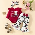 thumbnail image 2 of ZHUASHUM Summer Boys Girls Outfits Long Sleeve Romper Bodysuit Cartoon Dairy Cow Prints Bell Bottoms Pants Outfits Rd1,0-3 Months, 2 of 7