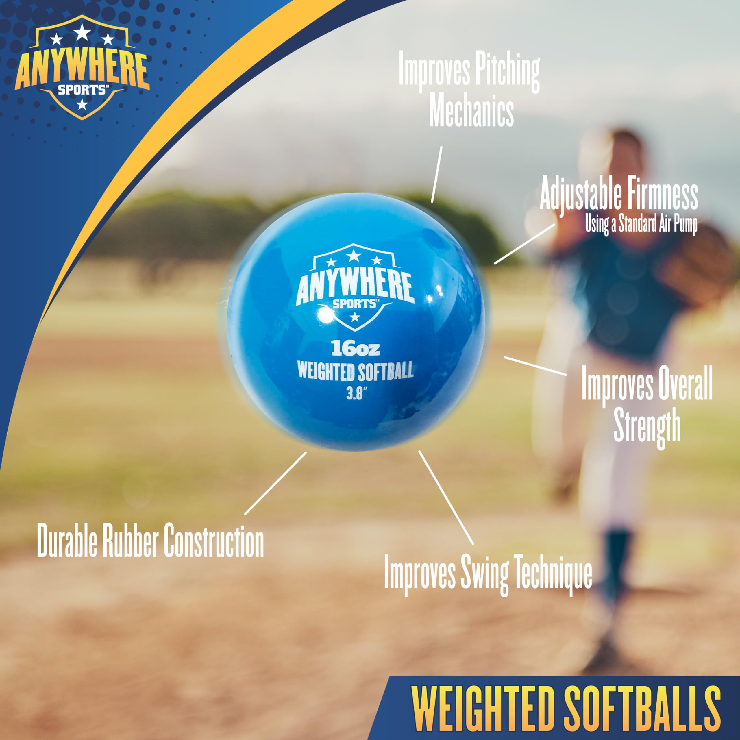 Anywhere Sports Weighted Softballs – 16 oz Training Balls, 3.8" Diameter, Set of 6 for All Skill Levels