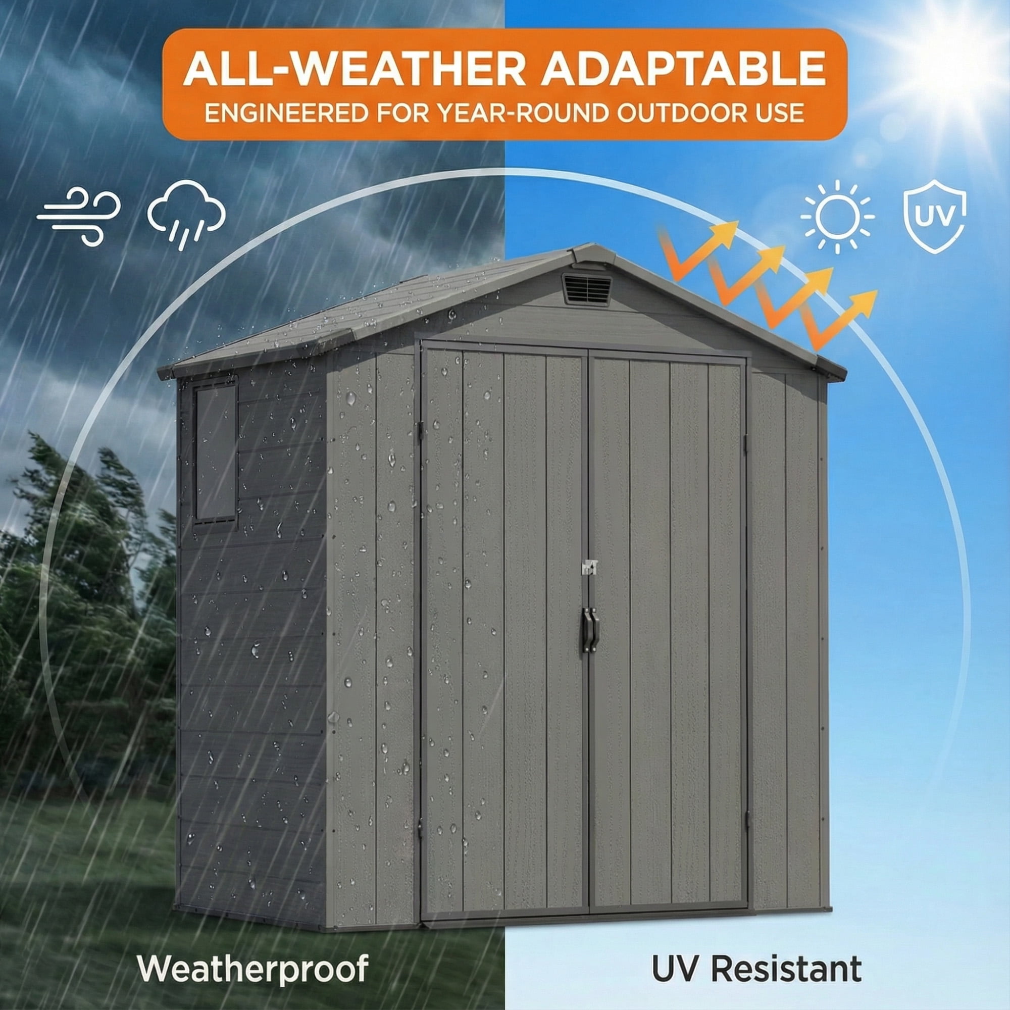Homall 6x4ft Outdoor Plastic Storage Shed with Window,Weather-Resistant, Easy Assembly, Wood-Effect Garden Tool House,Dark Gray