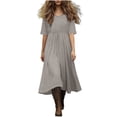 thumbnail image 3 of Xcmzpl Womens Summer Cotton Linen T Shirt Dress Casual Loose Fit Crewneck Short Sleeve Midi Dresses Solid Tunics Dresses Vestido Gray XXL, 3 of 10
