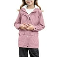 thumbnail image 4 of Mercatoo Teen Girls Fl𝐞ece-Lined Rain Jackets Zip up Buttons 𝐇ooded Raincoat Fall Winter Windbreker Warm Outwear with Pockets, 4 of 8