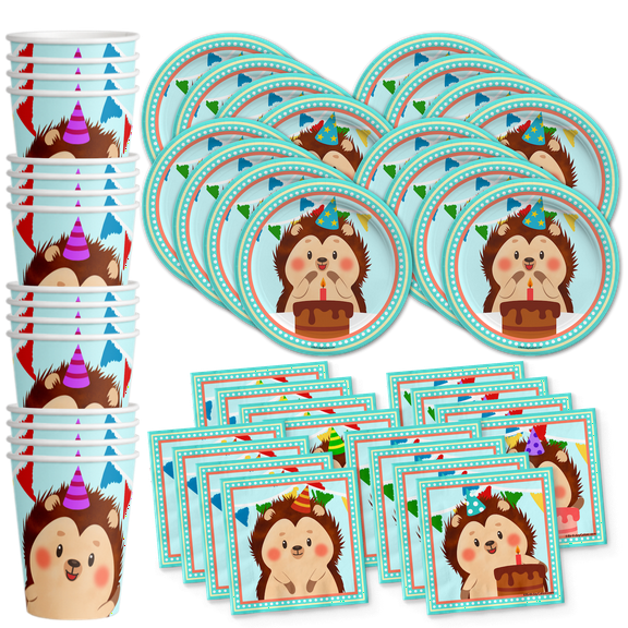 Hedgehog Birthday Party Supplies Set Plates Napkins Cups Tableware Kit for 16