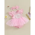 thumbnail image 3 of Suealasg Baby Girl 2 Piece Outfits Letter Embroidery Mesh Romper Dress and Headband 3M 6M 12M 18M Toddler Girls Summer Clothes, 3 of 9