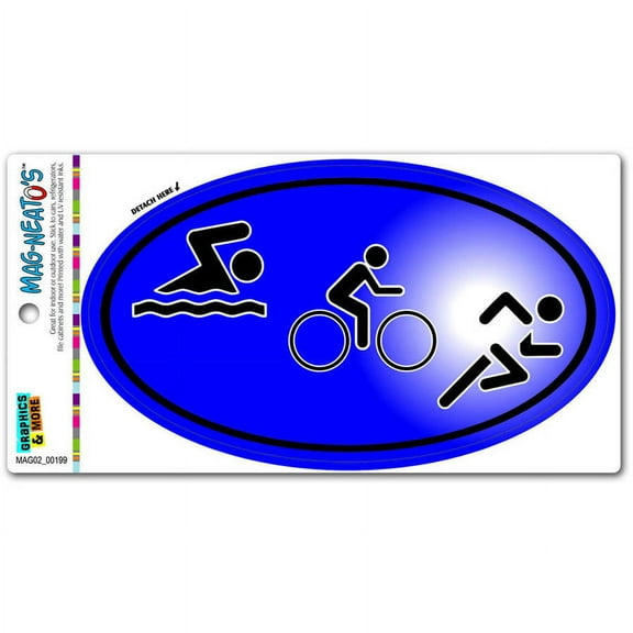 Triathlon Swim Bike Run Symbol Euro Oval Triathlete Automotive Car Refrigerator Locker Vinyl Magnet