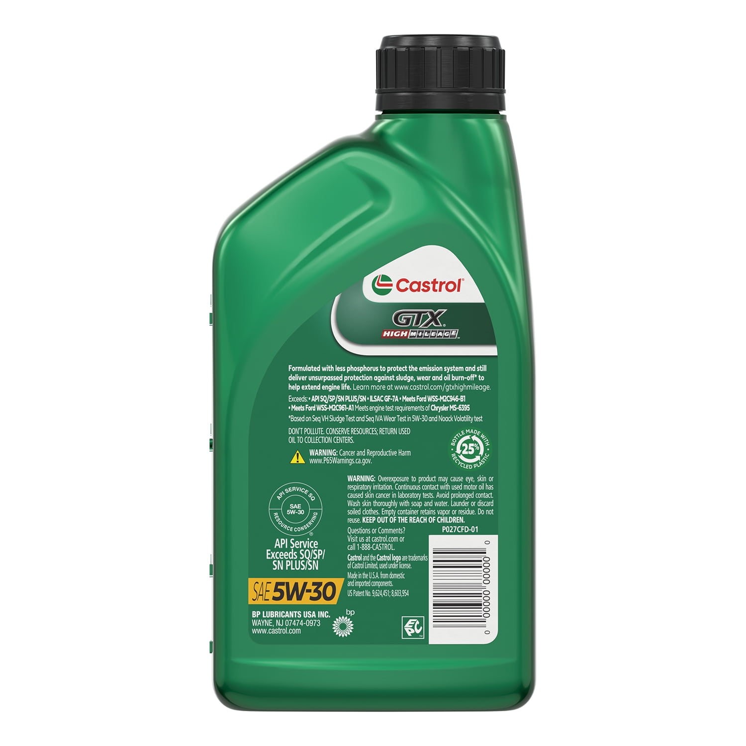 (2 pack) Castrol GTX High Mileage 5W-30 Synthetic Blend Motor Oil, 1 Quart