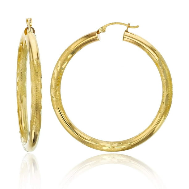 Decadence 14k Yellow Gold Solid Polished Diamond Cut Hoop Earrings