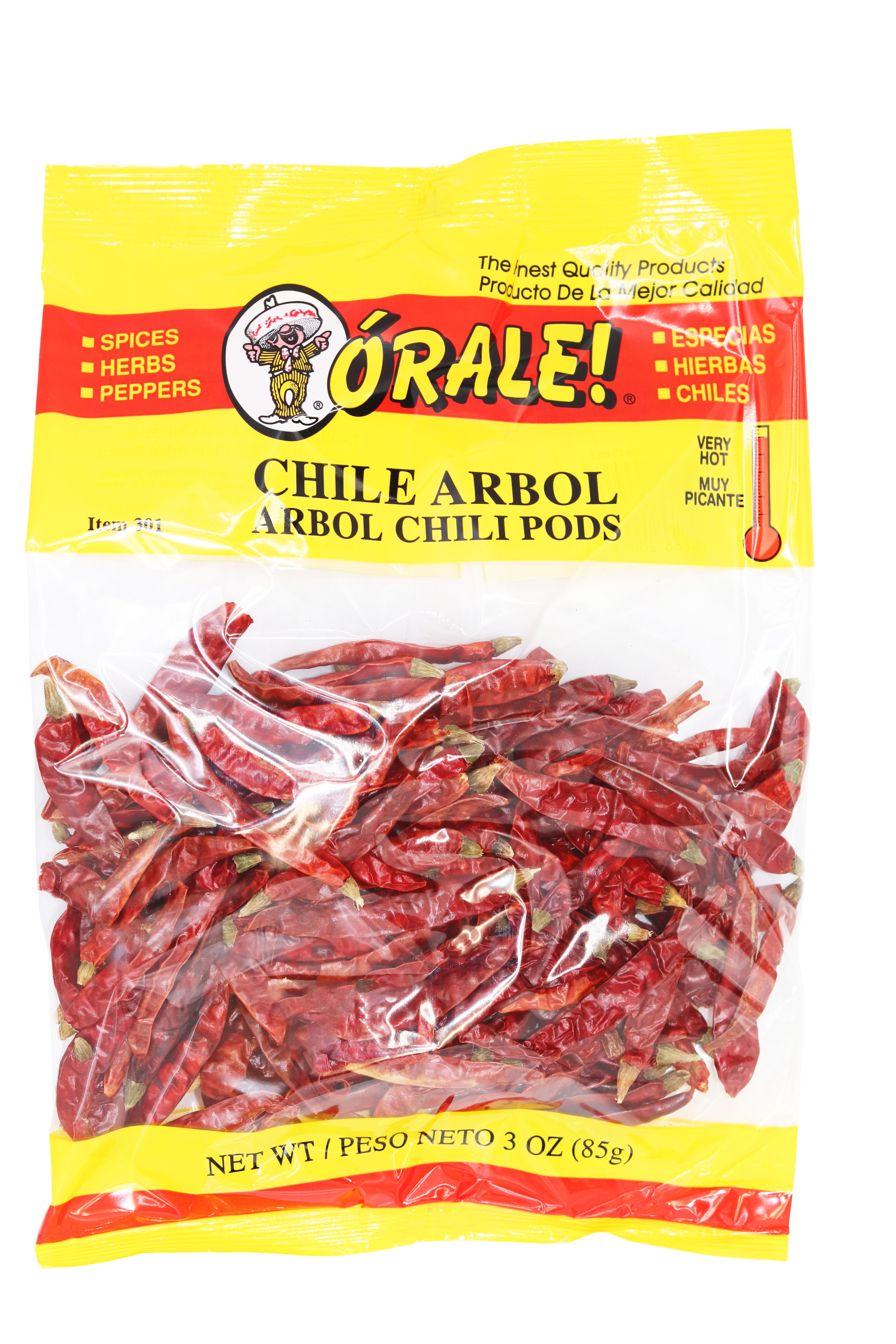 (3 pack) Orale Very Hot Arbol Chili Pods, 3 oz