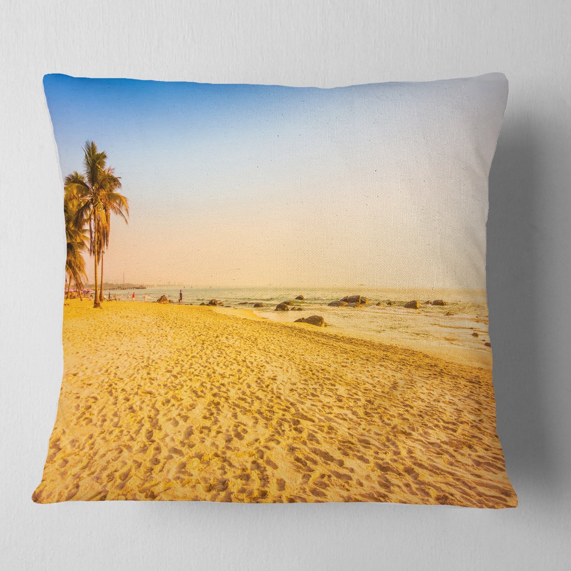 Designart Coconut Palm Trees on Beach - Landscape Photography Throw Pillow - 16x16