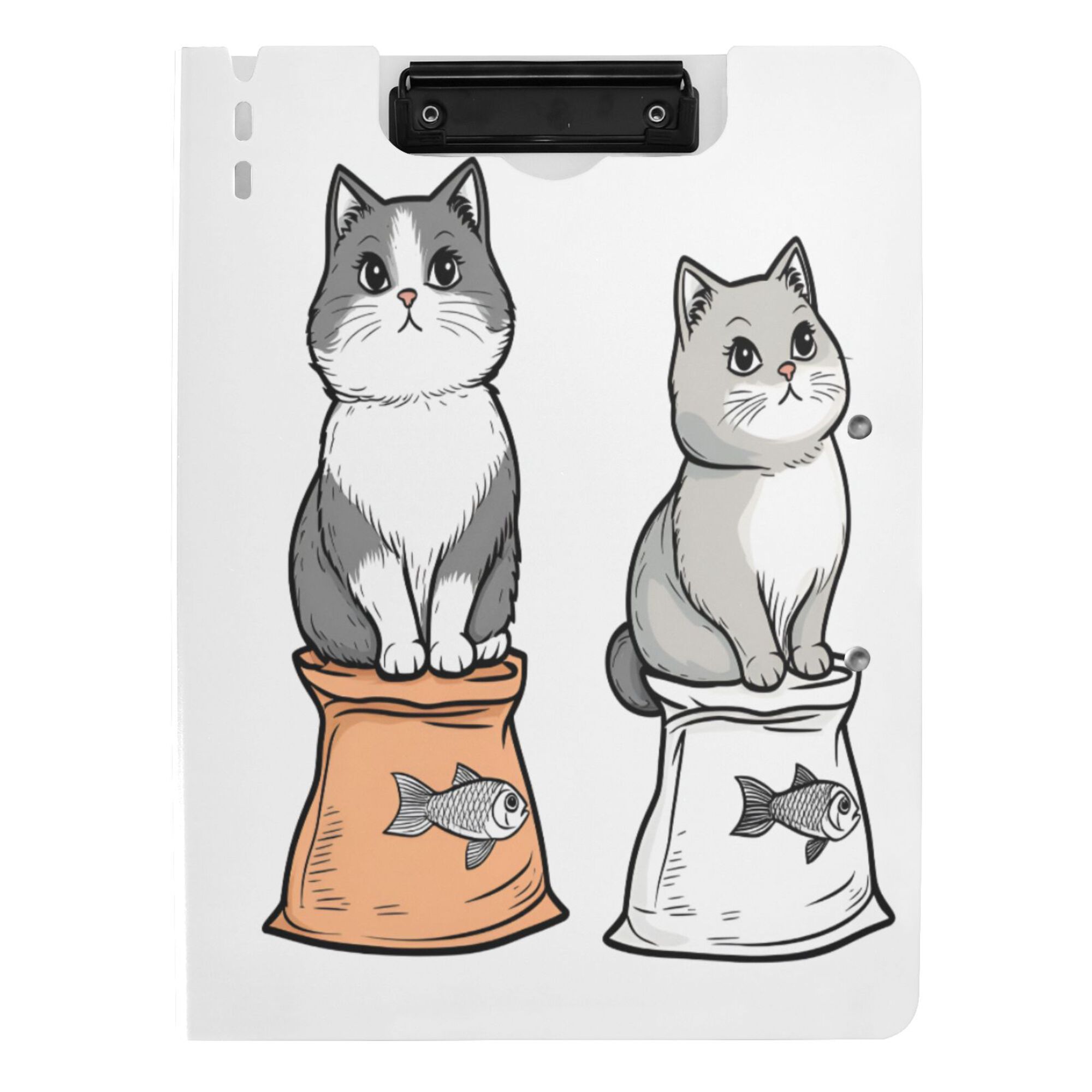 FORMRS A4 Clipboard Folder with Pen Holder Horizontal Foldable School Office Binder, Gray Cute Chubby Cat