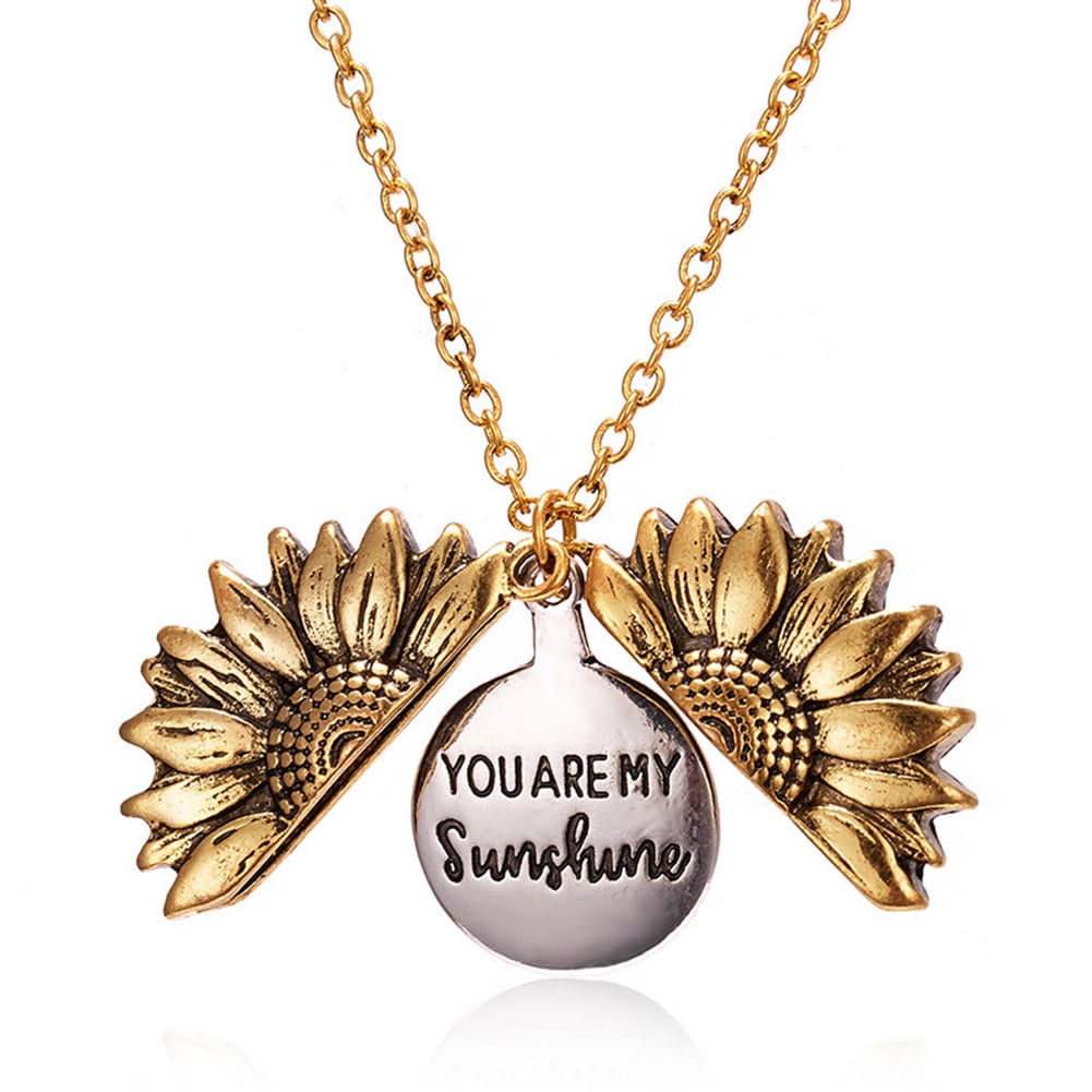 Sunflower Locket Necklace You are My Sunshine Engraved Pendant Necklace for Wome 