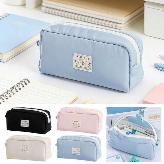 Summer Saving!Back_to_School Saving!School_Supplies!Under $1 dollars!Special Pencil Case Pouch, Dun Dun Solid Color Large Capacity Pencil Case Stationery Bag, Black