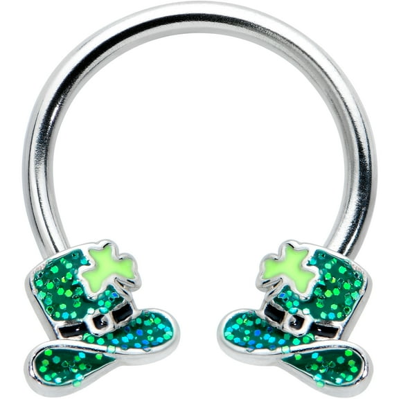 Body Candy 16G 316L Steel Horseshoe Top Hat Shamrock Circular Barbell Curved Barbell Earring Cartilage Septum Ring 3/8