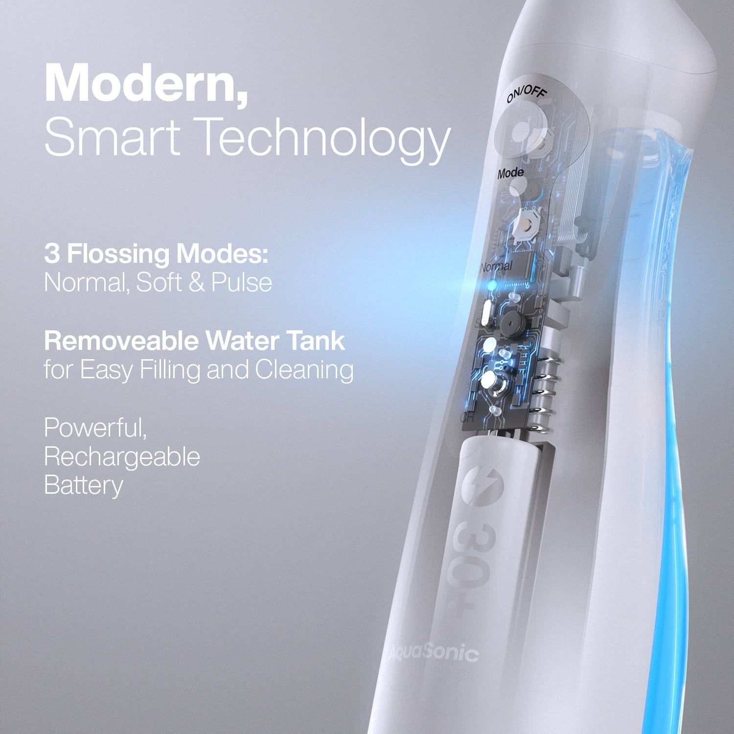 AquaSonic Aqua Water Flosser - Rechargeable Portable Oral Irrigator, 4 Tips, 3 Modes, 150ml Tank (White)