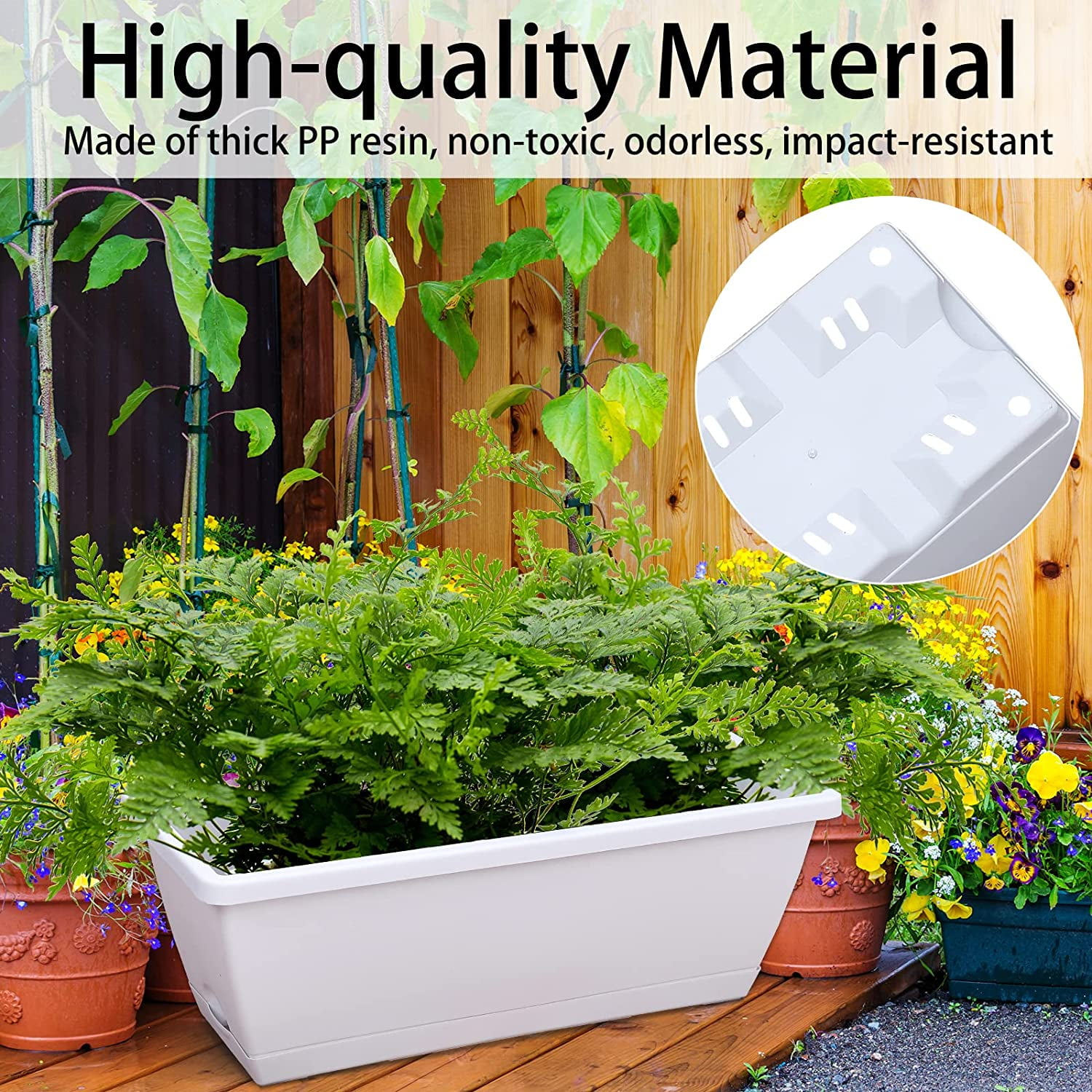Plastic Rectangular Window Box Planters with Saucers for Vegetable Flower Indoor Outdoor Garden Patio Home Decor 7 Pack 17 Inches