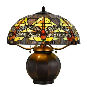 60W X 2 Tiffany Table Lamp With Pull Chain Switch With Metal Lamp Body