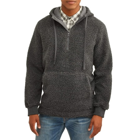 - Men's 1/4 Zip Hooded Sherpa Fleece Pull Over, Up To Size 5Xl