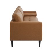 Naomi Home Velonie Air Leather Mid-Century Sofa, Removable Cushions, Matching Bolster Pillows, Spacious 3-Seater Comfort, Solid Wood Frame, Everyday Relaxation, Tan