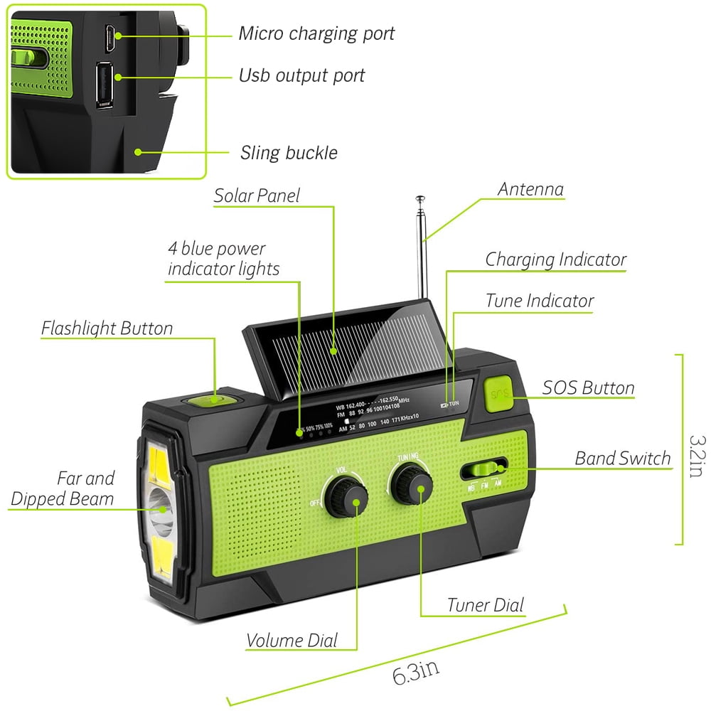 Emergency Radio with Cell Phone Charge, DFITO 4000mah-Solar Hand Crank, Portable Am/Fm Weather Radio, with Flashlight and Reading Light , Equipment