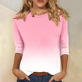 thumbnail image 2 of Charella Women's Casual 3/4 Sleeve Tees Gradient Color T-Shirts Crew Neck Tunic Tops Loose Fit Blouses (XL, Pink 1), 2 of 5