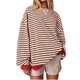thumbnail image 1 of camisa deportiva de cuello redondo de manga larga con bloques de color a rayas de gran tamaño para mujer camisa de jersey holgada informal top rojo/l, 1 of 3
