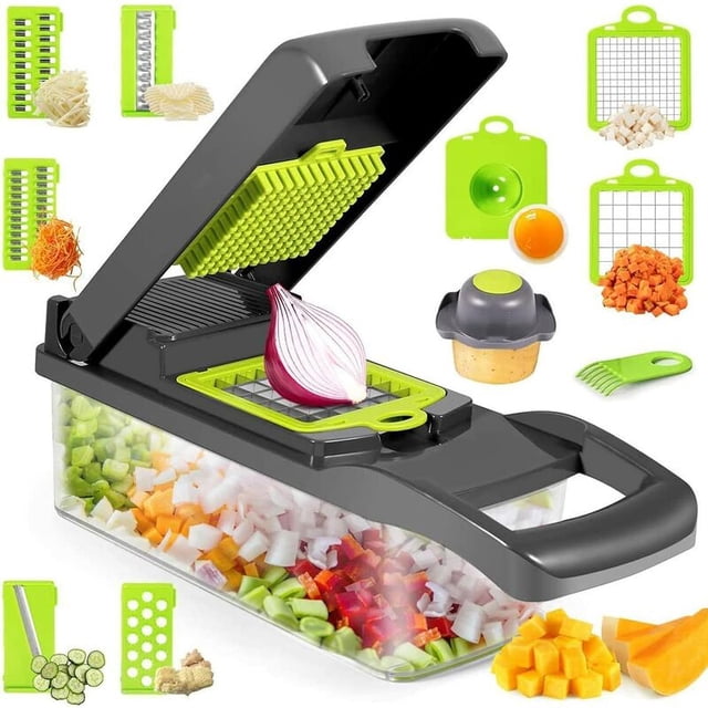 Mandolina de cocina manual, cortador de verduras multifunción 13 en 1 con cajas de almacenamiento, mandolina de cocina profesional para rebanar, cortar y triturar verduras