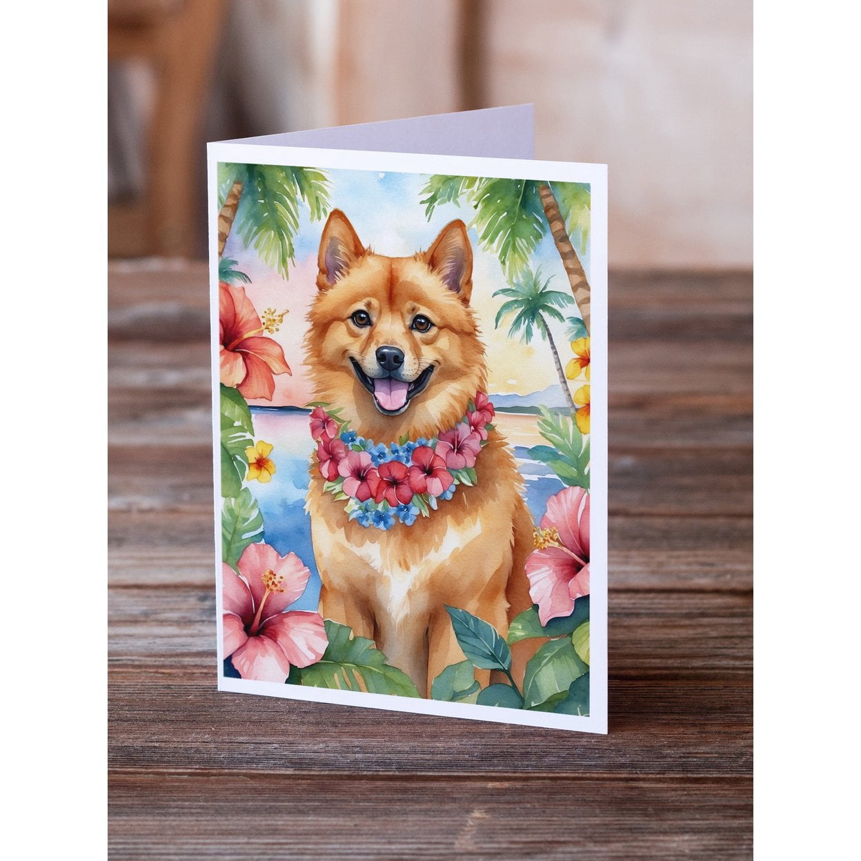 Finnish Spitz Luau Greeting Cards Pack of 8 7 in x 5 in