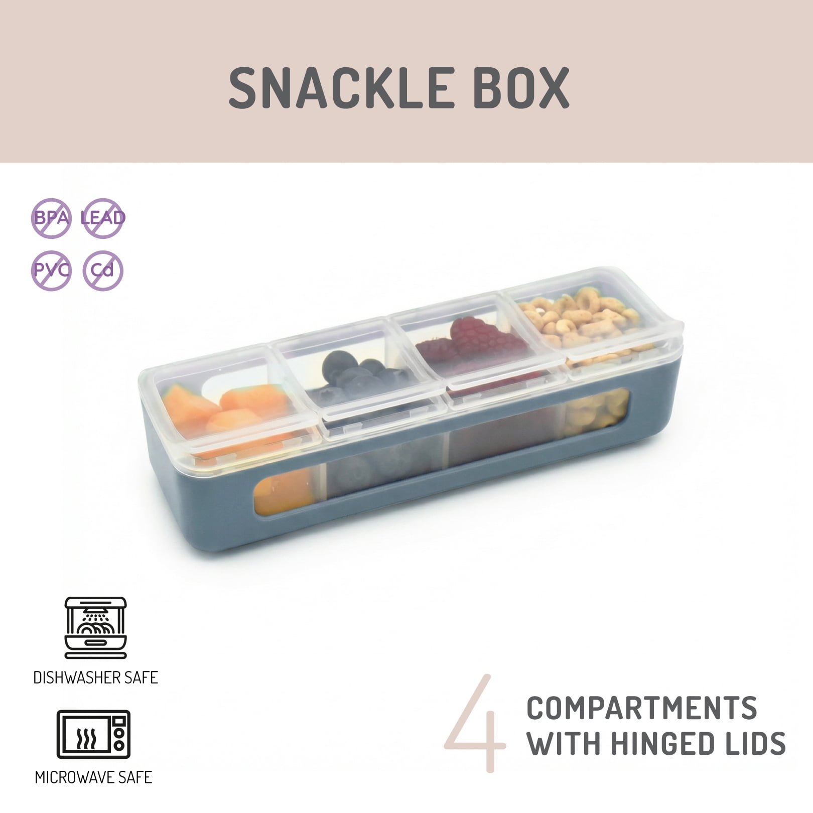 melii Snackle Box – 4 Compartment Snack Container with Lids, BPA-Free Food Storage for Kids & Adults, Travel & Crafts - Slate