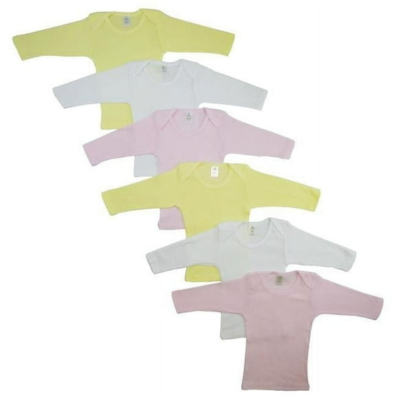 CS-052S-052S Boys Pastel Long Sleeve Lap T-shirts, White with Pink & Yellow - Small