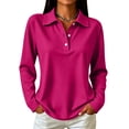 thumbnail image 3 of UDAUDU Polo Shirts for Women Long Sleeve Tops Golf Tees 3-Button Collared | Womens Polo, Collared, 3-Button, Golf, Cotton Blend, Casual Office Tops, Business, Work, Comfortable Soft Hot Pink M, 3 of 6