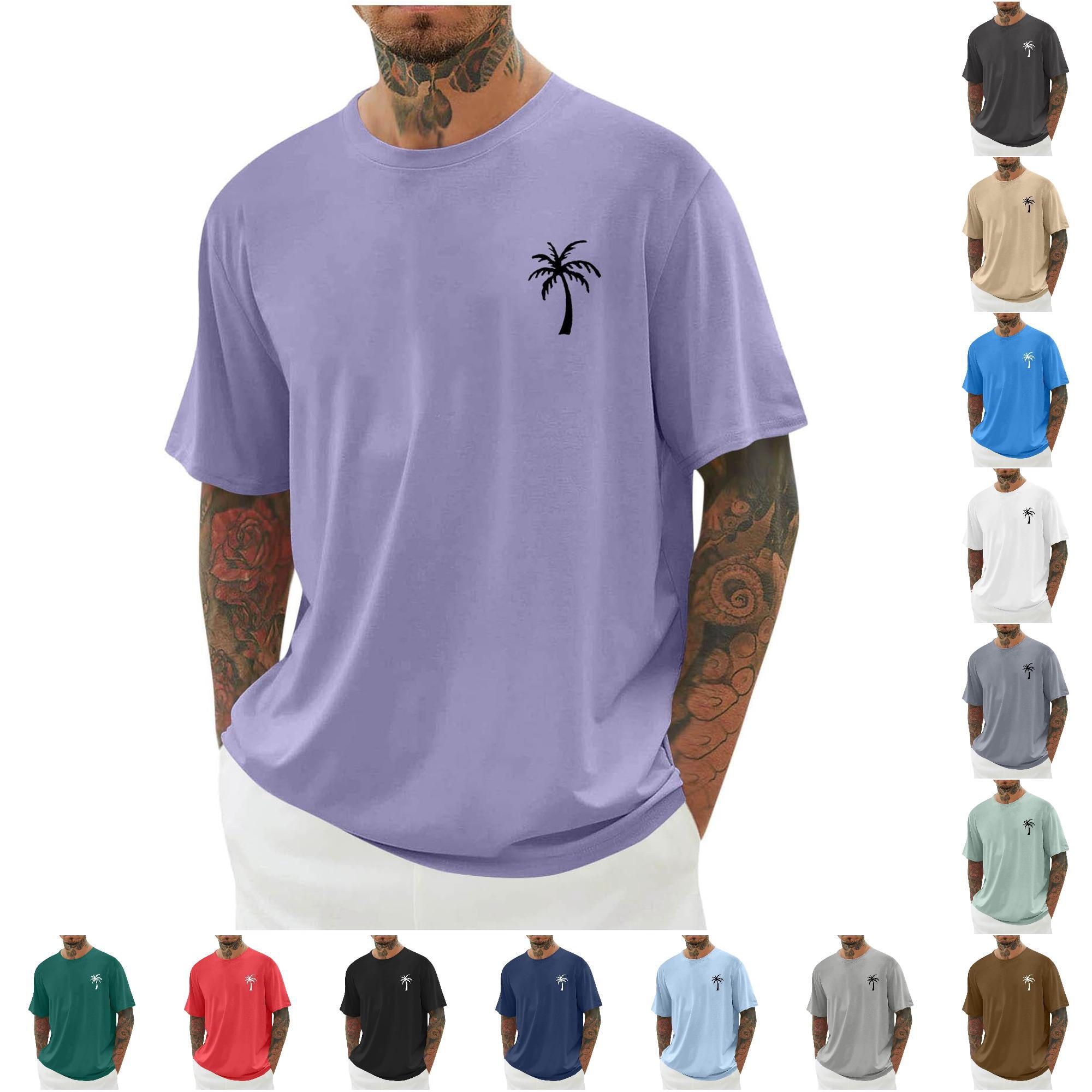 AWZXDE Men's Cotton T-Shirts Short Sleeve Summer Tree Print