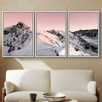 PixonSign Framed Wall Art Print Set Pink Sunset Snowy Mountain Peaks Nature Wilderness Photography Realism Rustic Scenic Relax/Calm Multicolor Ultra for Living Room, Bedroom, Office - 16"x24"x3 White