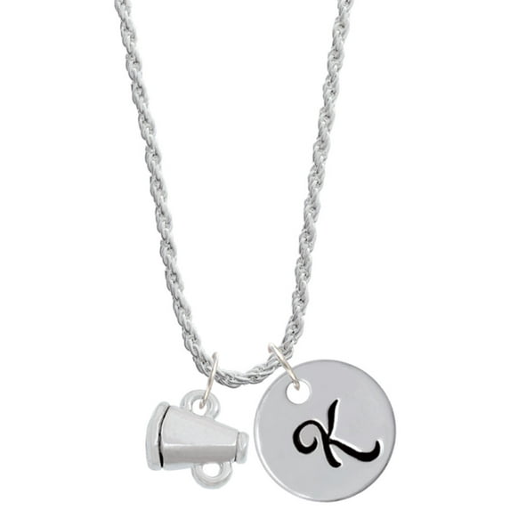Delight Jewelry Silvertone Mini Megaphone Silvertone Script Initial Disc - K - Charm Necklace, 20"+3"