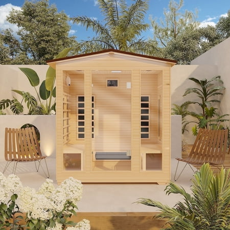 BNEHS Outdoor Sauna, 4 Person Far Infrared Sauna, 10 Minutes Warm up Home Sauna, 3060Watt