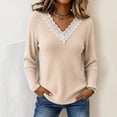 thumbnail image 2 of Long Sleeve Shirts for Women Casual Fashion V-Neck Lace Trim Soft Ribbed Knit Pullover, Perfect for Daily Office Work Wear, 2 of 7