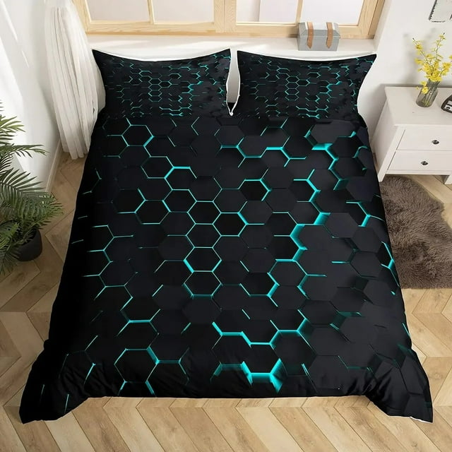 Geometric Duvet Cover Multicolor Honeycomb Hexagon Bedding Set Geometric Theme Metal Texture Streamline Polyester Qulit Cover